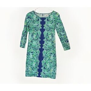 Lilly Pulitzer Koala Jungle Print Dress XXS Blue Green Pima Cotton Preppy